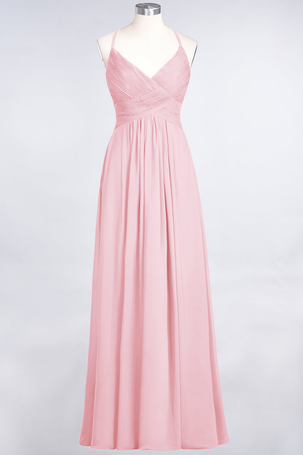 Affordable Chiffon Ruffle V-Neck Bridesmaid Dresses with Spaghetti Straps