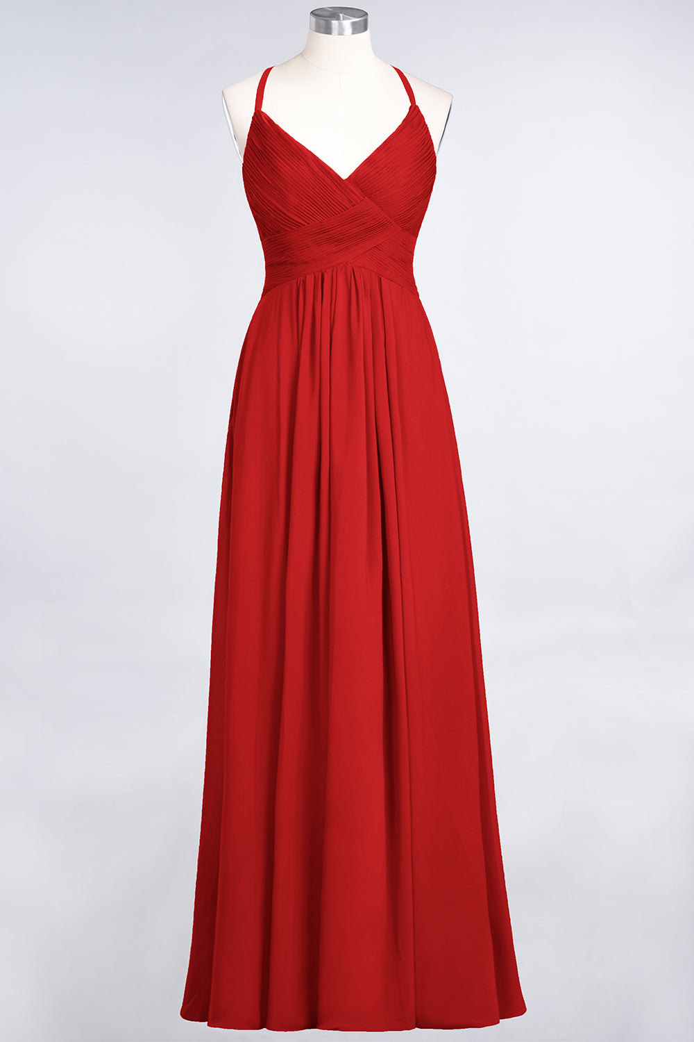 Affordable Chiffon Ruffle V-Neck Bridesmaid Dresses with Spaghetti Straps