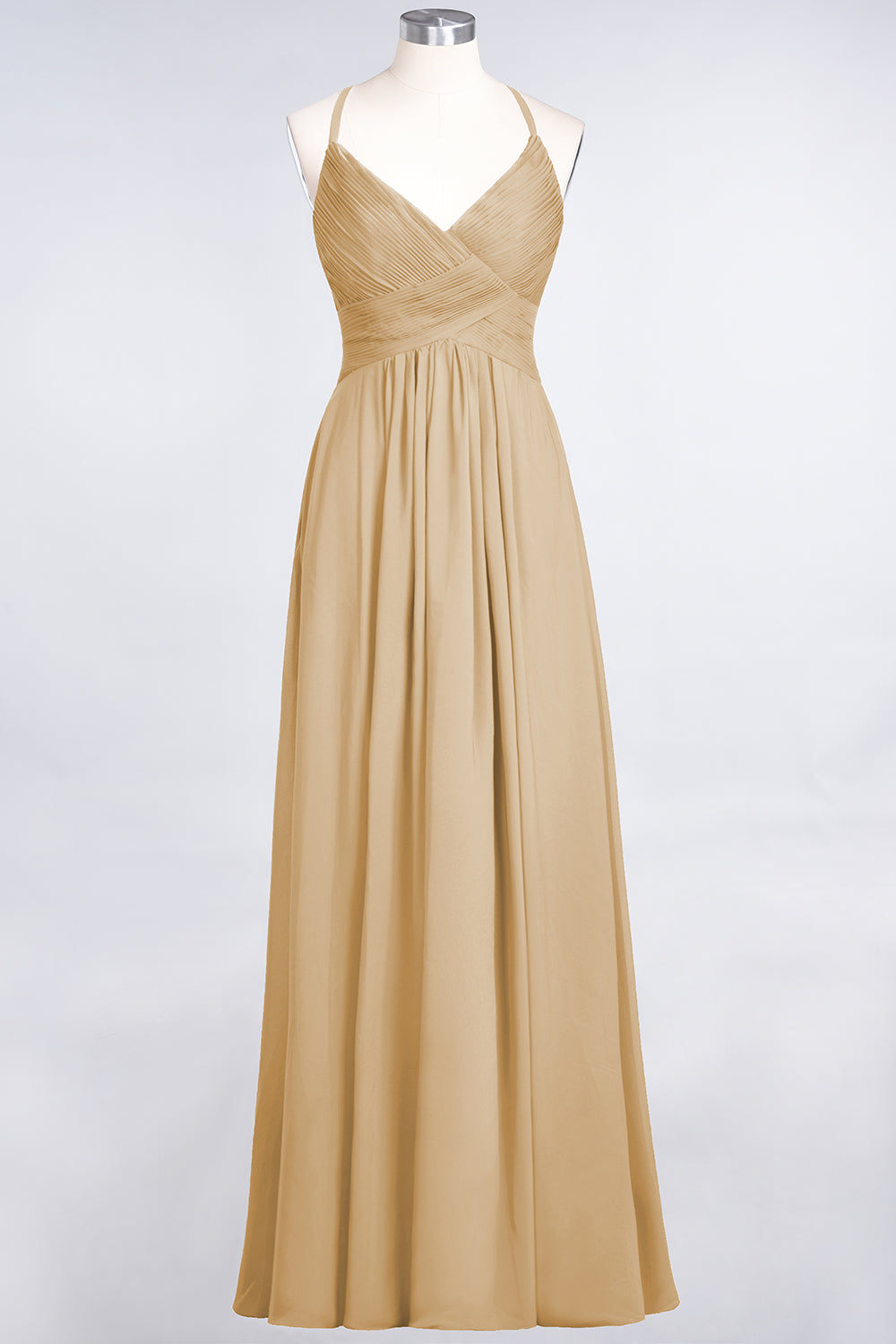 Affordable Chiffon Ruffle V-Neck Bridesmaid Dresses with Spaghetti Straps