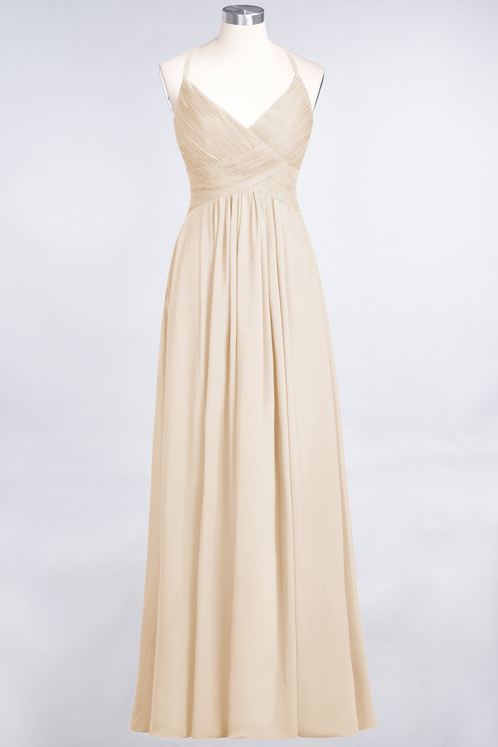 Affordable Chiffon Ruffle V-Neck Bridesmaid Dresses with Spaghetti Straps