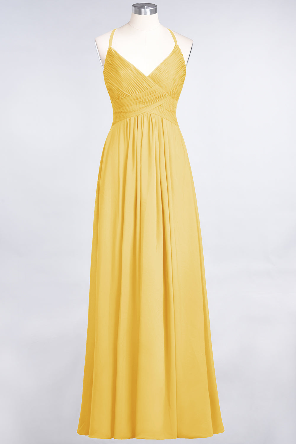 Affordable Chiffon Ruffle V-Neck Bridesmaid Dresses with Spaghetti Straps