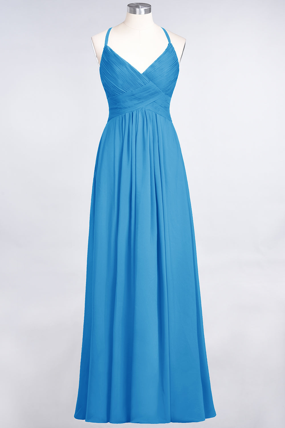 Affordable Chiffon Ruffle V-Neck Bridesmaid Dresses with Spaghetti Straps