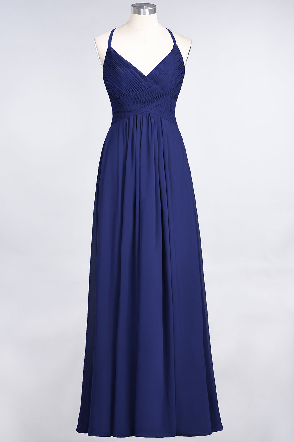 Affordable Chiffon Ruffle V-Neck Bridesmaid Dresses with Spaghetti Straps