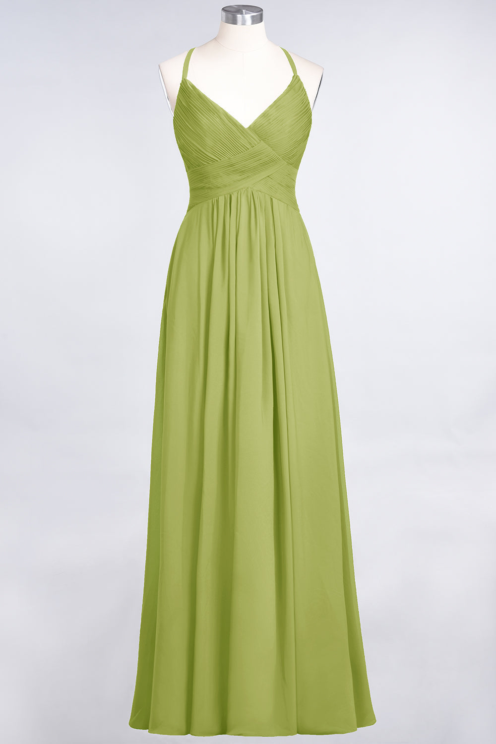 Affordable Chiffon Ruffle V-Neck Bridesmaid Dresses with Spaghetti Straps