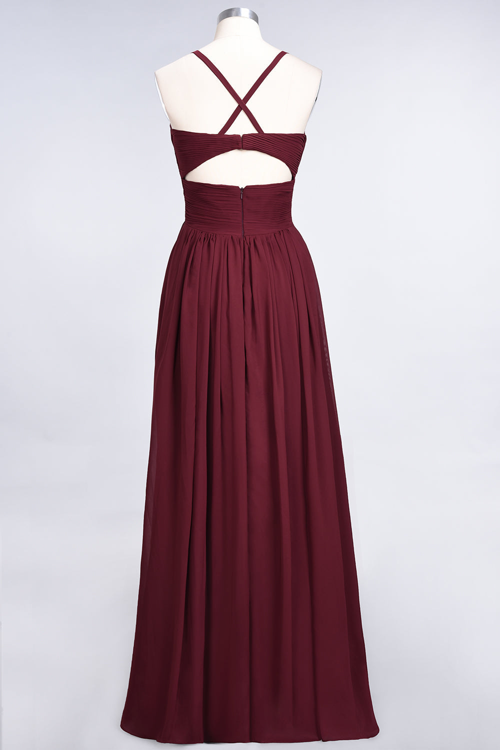 Affordable Chiffon Ruffle V-Neck Bridesmaid Dresses with Spaghetti Straps