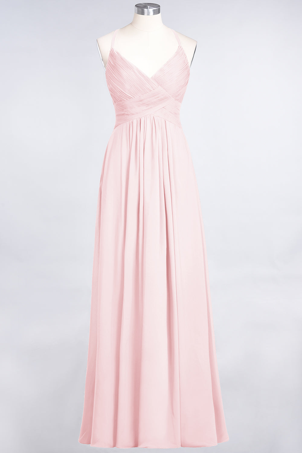 Affordable Chiffon Ruffle V-Neck Bridesmaid Dresses with Spaghetti Straps