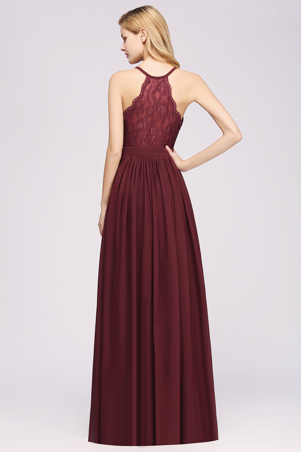 Affordable Chiffon V-Neck Sleeveless Lace Bridesmaid Dresses