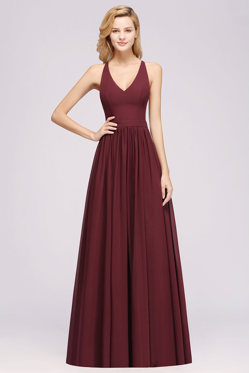 Affordable Chiffon V-Neck Sleeveless Lace Bridesmaid Dresses