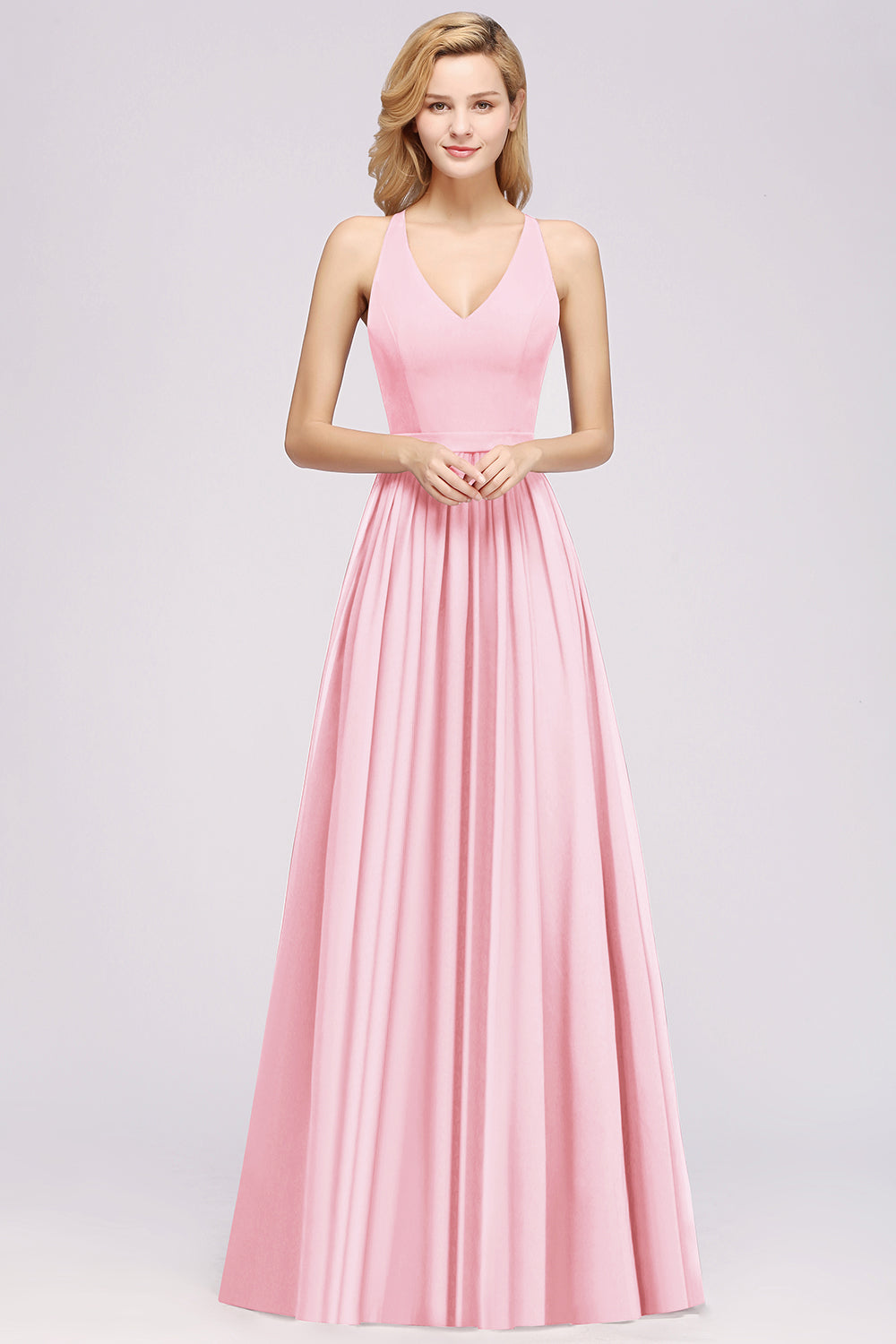 Affordable Chiffon V-Neck Sleeveless Lace Bridesmaid Dresses