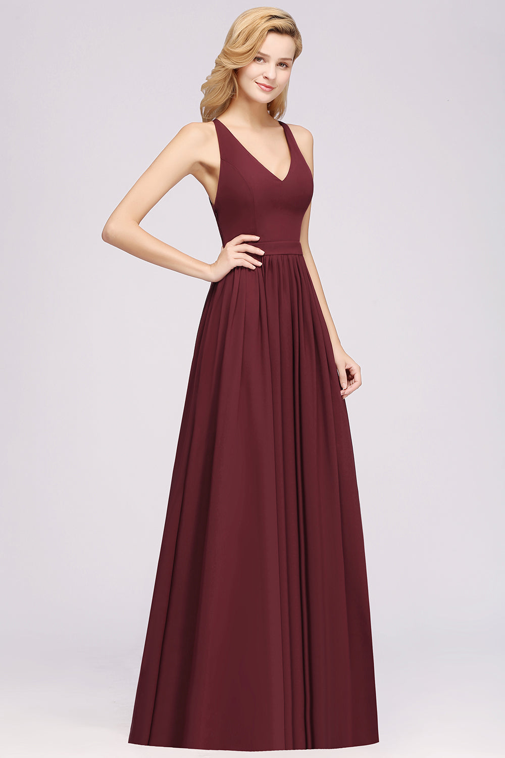 Affordable Chiffon V-Neck Sleeveless Lace Bridesmaid Dresses