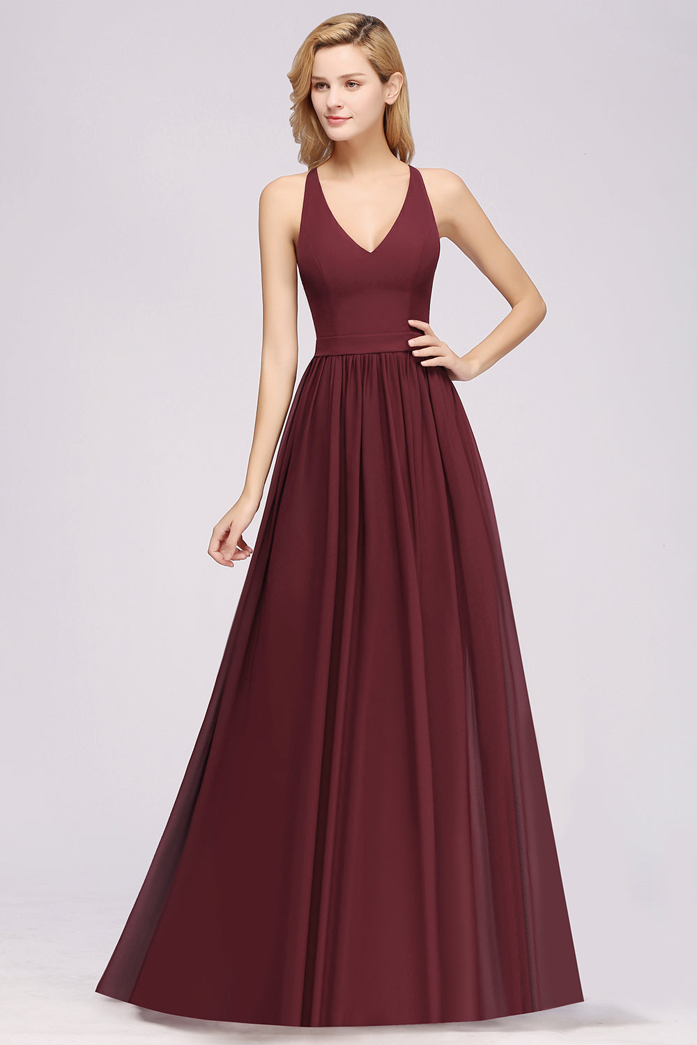 Affordable Chiffon V-Neck Sleeveless Lace Bridesmaid Dresses