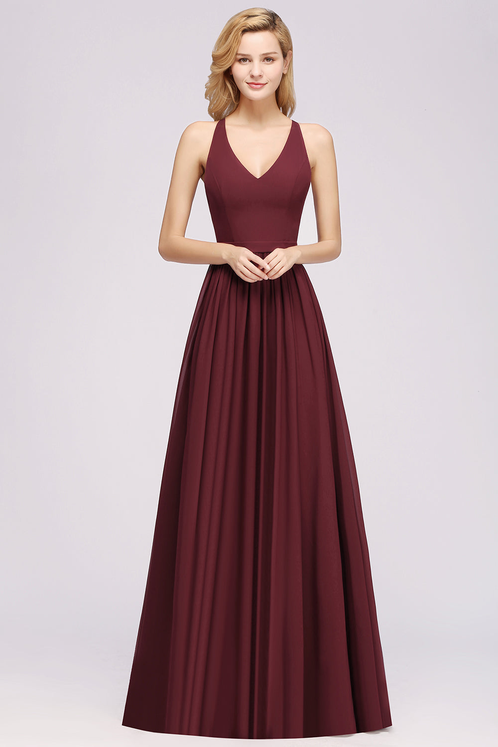 Affordable Chiffon V-Neck Sleeveless Lace Bridesmaid Dresses