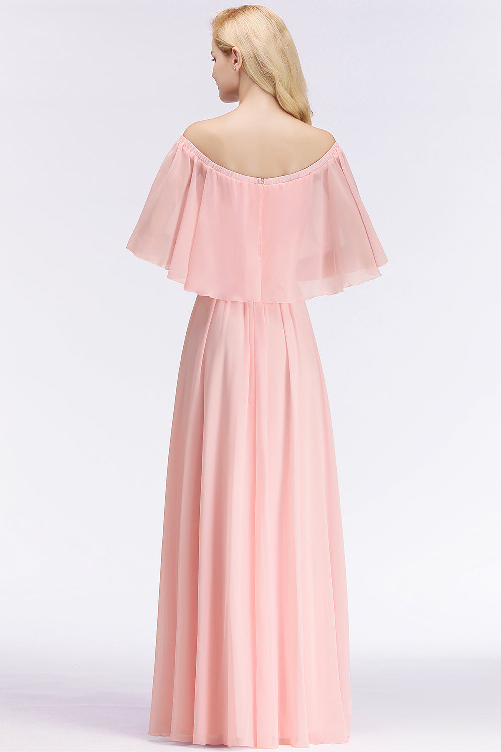 Affordable Flounced Crinkle Halter Bridesmaid dresses Modest Pink Chiffon Wedding Party Dress - Fashionpara