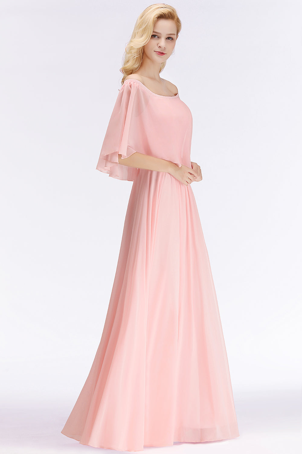 Affordable Flounced Crinkle Halter Bridesmaid dresses Modest Pink Chiffon Wedding Party Dress