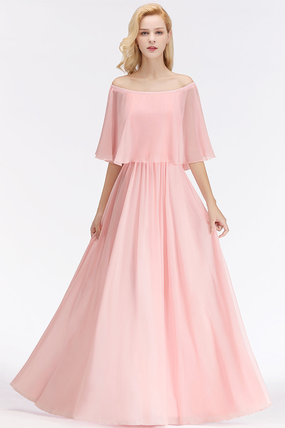 Affordable Flounced Crinkle Halter Bridesmaid dresses Modest Pink Chiffon Wedding Party Dress