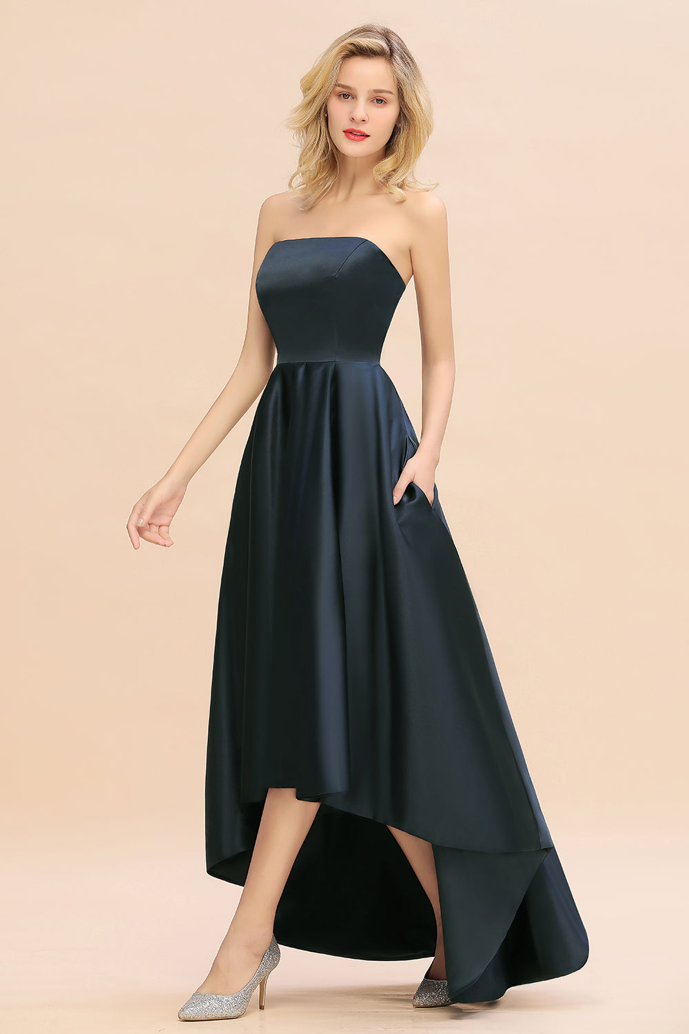 Affordable Hi-Lo Strapless Satin Bridesmaid dresses - Fashionpara