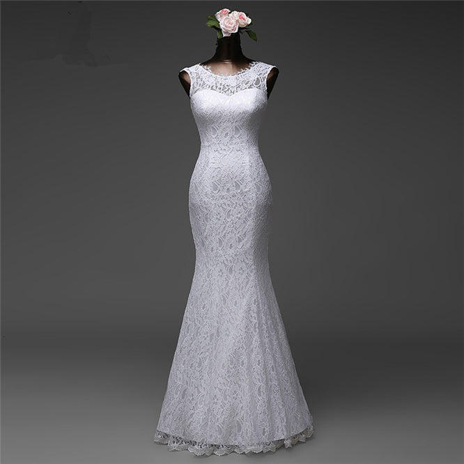 Affordable Lace Jewel Sleeveless Mermaid Wedding Dresses