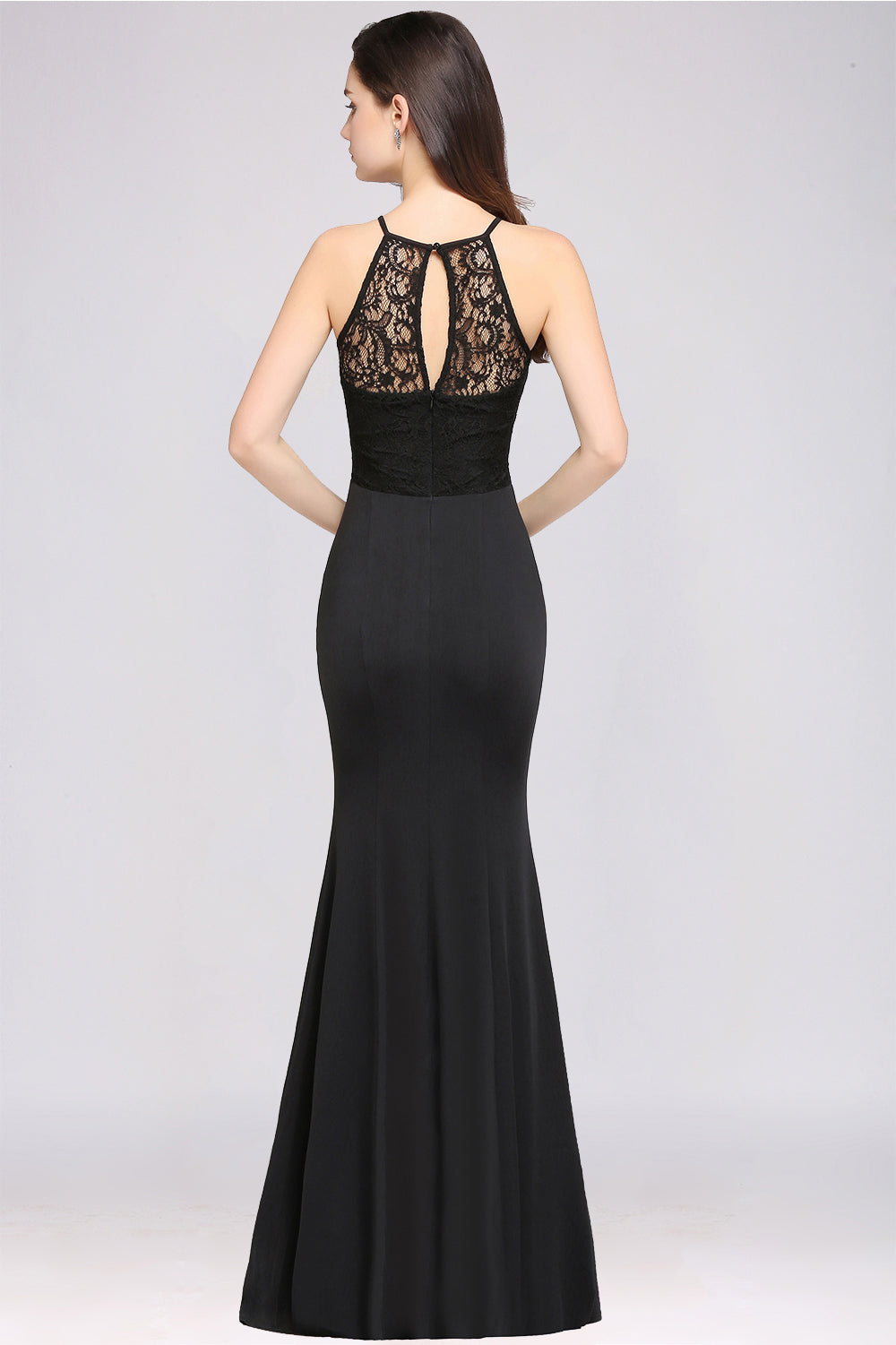 Affordable Mermaid Keyhole Black Lace Bridesmaid Dresses