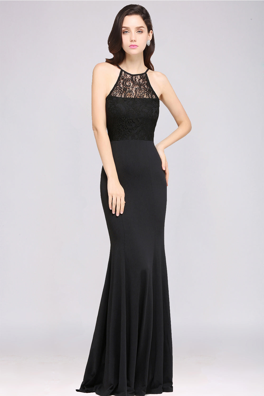 Affordable Mermaid Keyhole Black Lace Bridesmaid Dresses