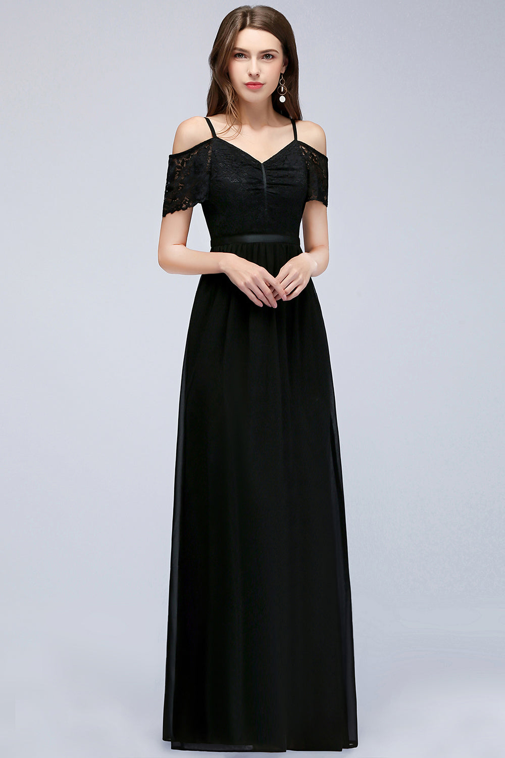 Affordable Off-the-shoulder Black Lace Bridesmaid Dresses