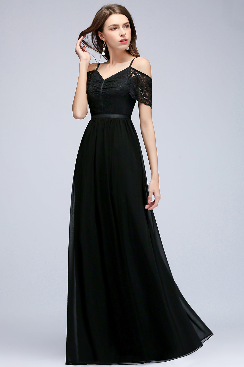 Affordable Off-the-shoulder Black Lace Bridesmaid Dresses