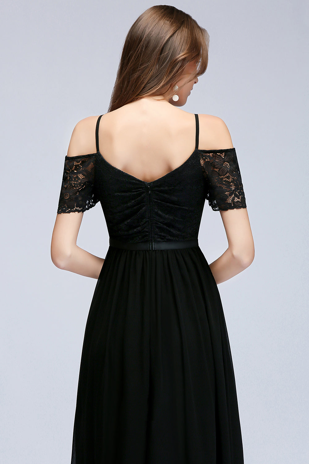 Affordable Off-the-shoulder Black Lace Bridesmaid Dresses