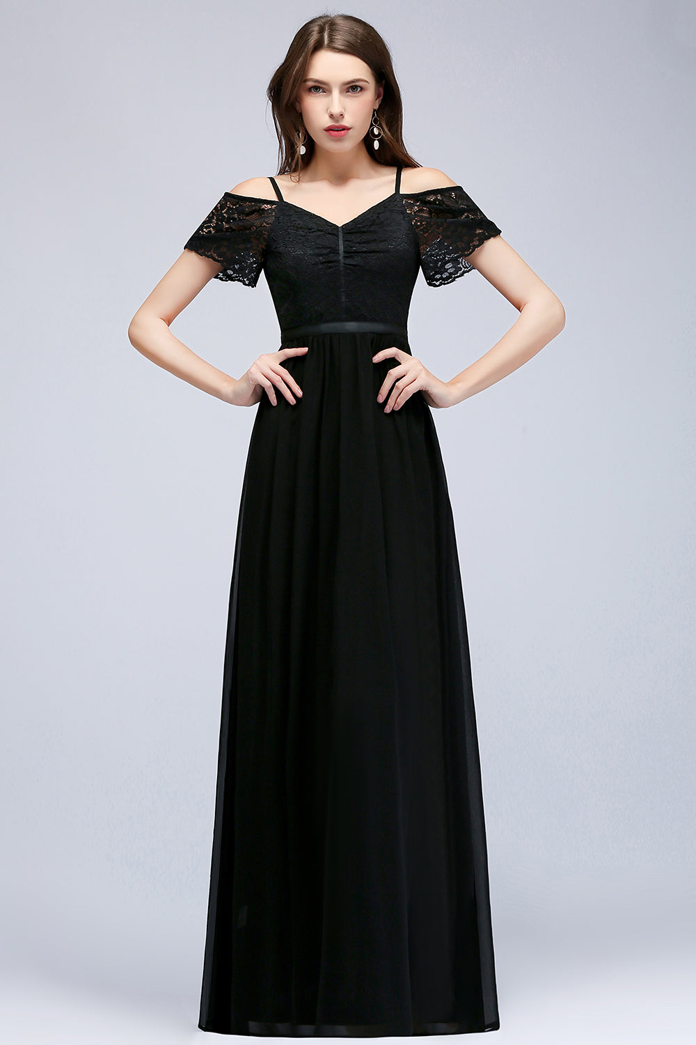 Affordable Off-the-shoulder Black Lace Bridesmaid Dresses