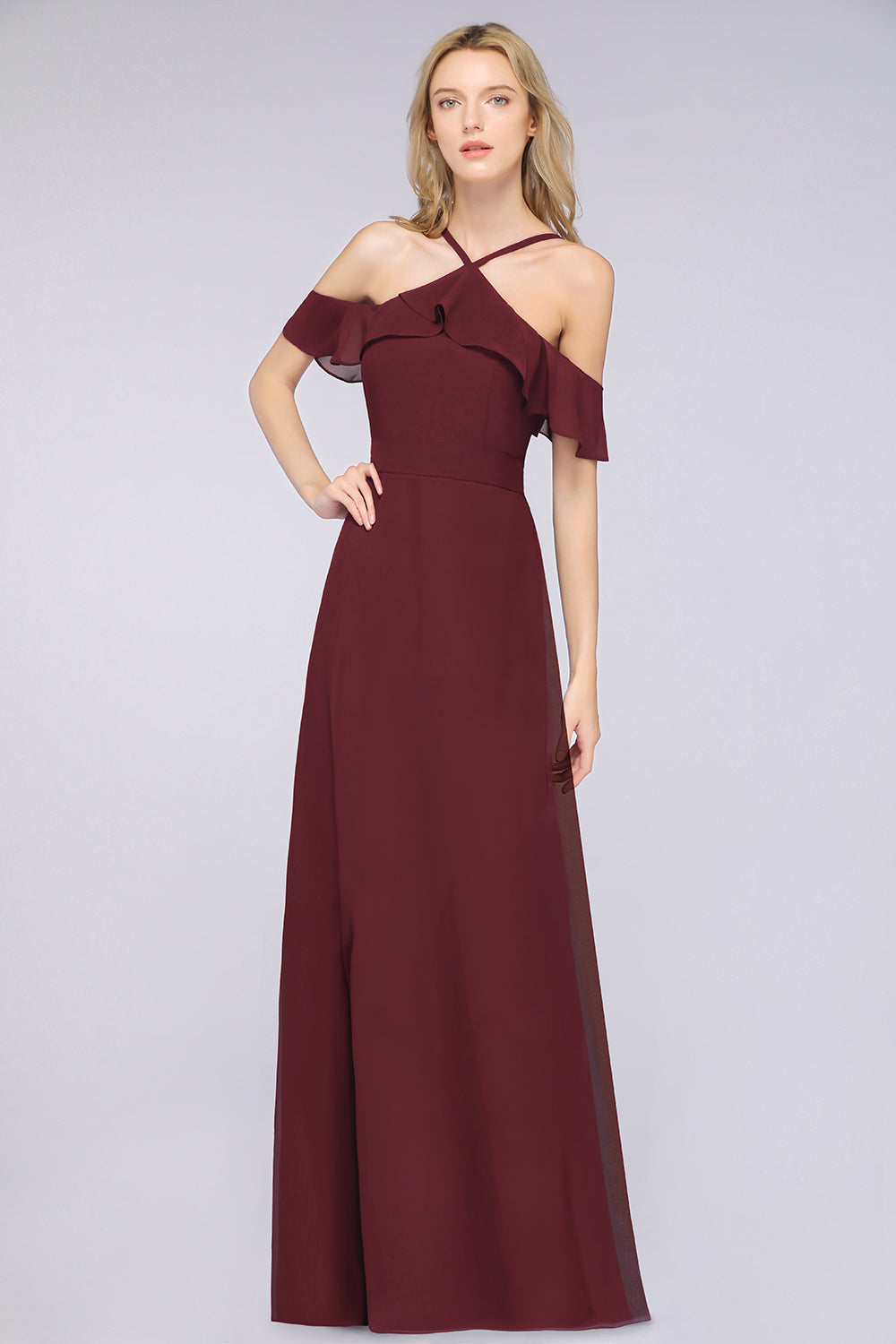 Affordable Spaghetti Straps Burgundy Long Bridesmaid Dresses With Bow Sash