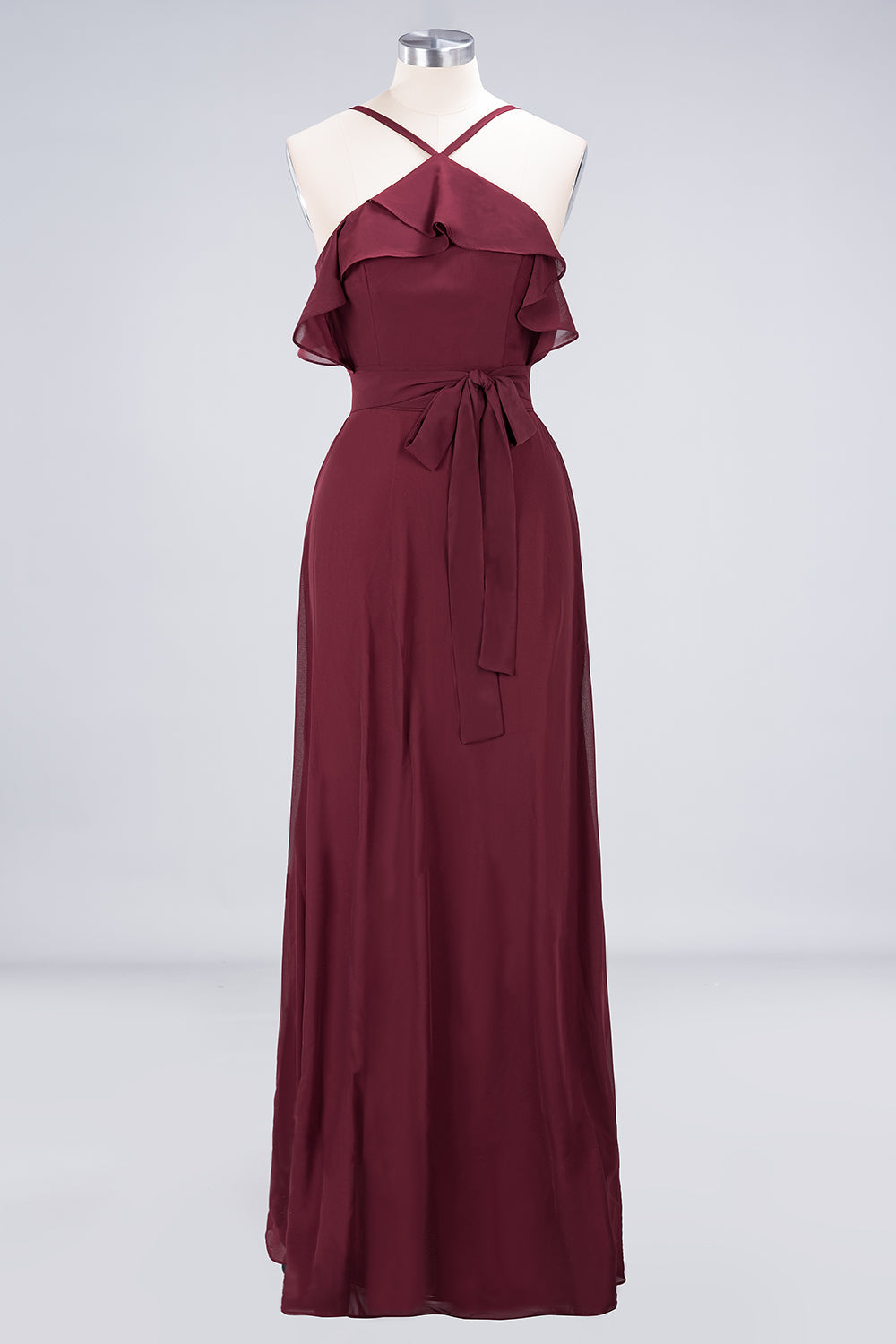 Affordable Spaghetti Straps Burgundy Long Bridesmaid Dresses With Bow Sash