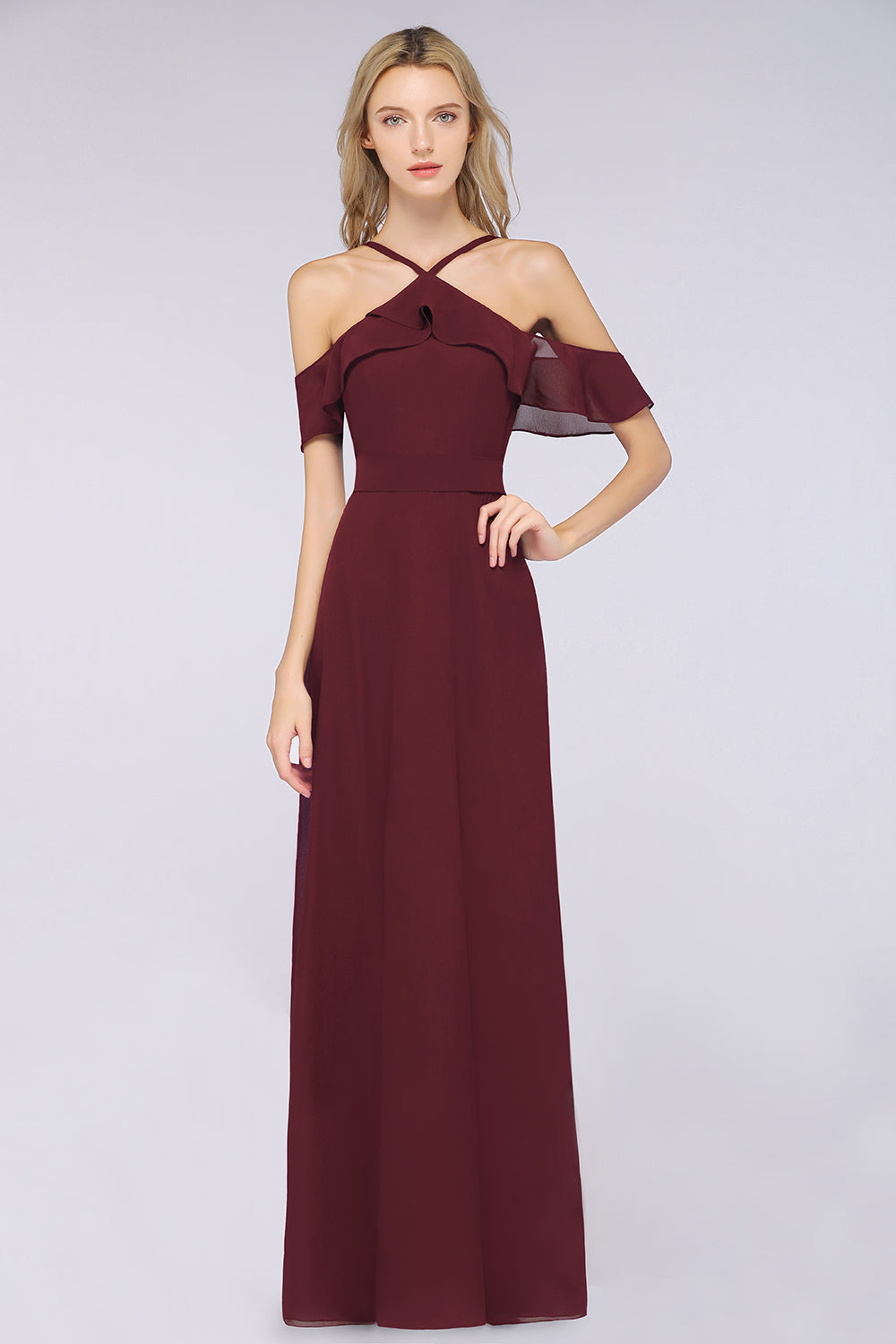 Affordable Spaghetti Straps Burgundy Long Bridesmaid Dresses With Bow Sash