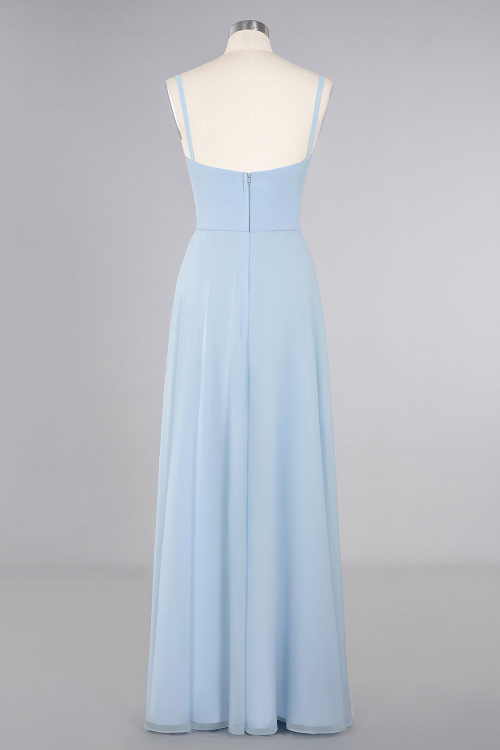 Affordable Spaghetti-Straps Slit Long Chiffon Bridesmaid Dresses with Ruffle - Fashionpara