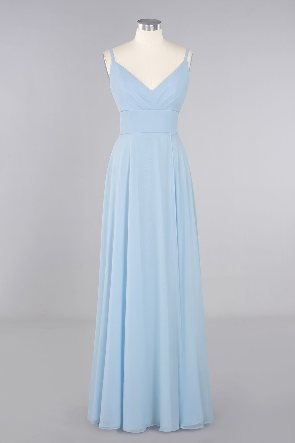 Affordable Spaghetti-Straps Slit Long Chiffon Bridesmaid Dresses with Ruffle - Fashionpara