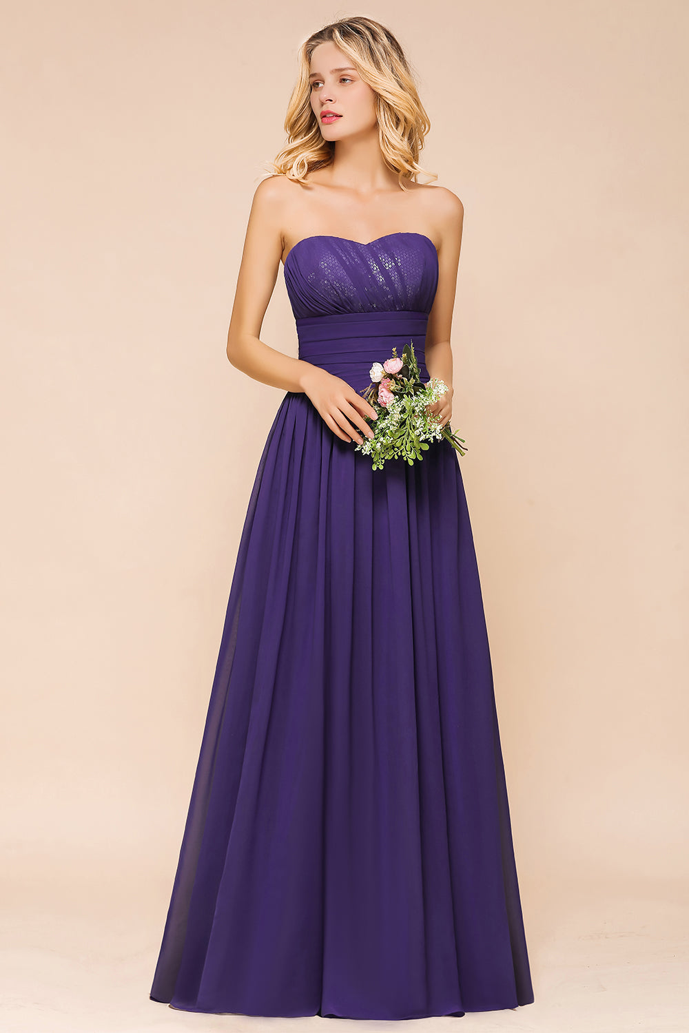 Affordable Sweetheart Sequins Regency Bridesmaid Dresses with Pleats - Fashionpara