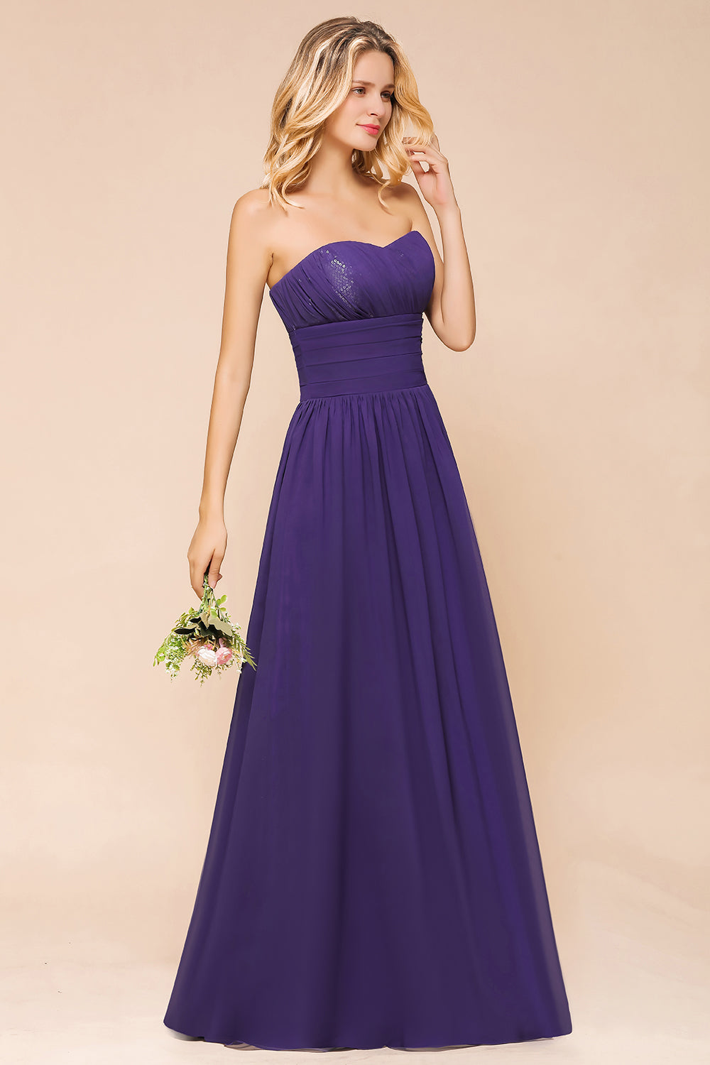 Affordable Sweetheart Sequins Regency Bridesmaid Dresses with Pleats - Fashionpara