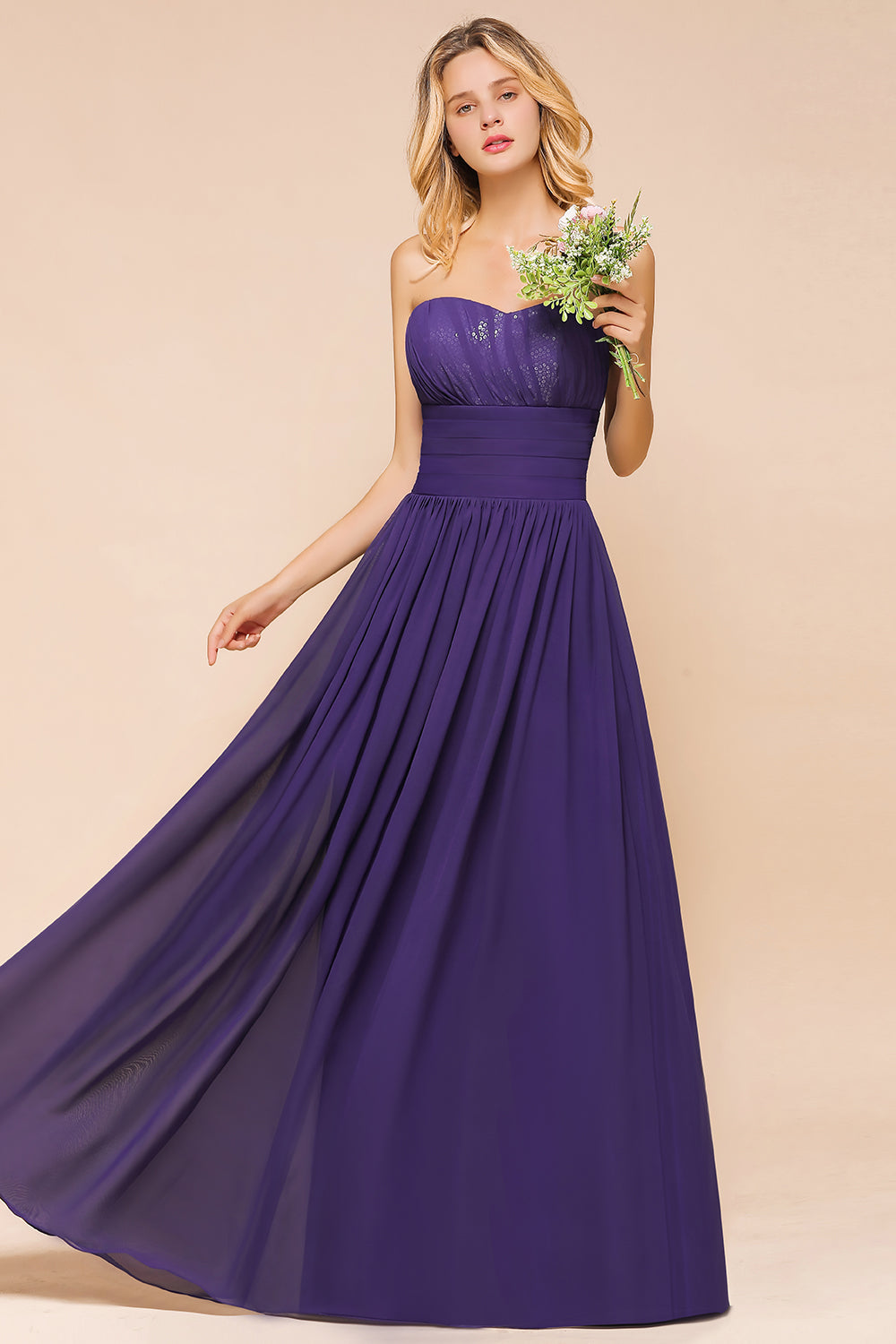 Affordable Sweetheart Sequins Regency Bridesmaid Dresses with Pleats - Fashionpara