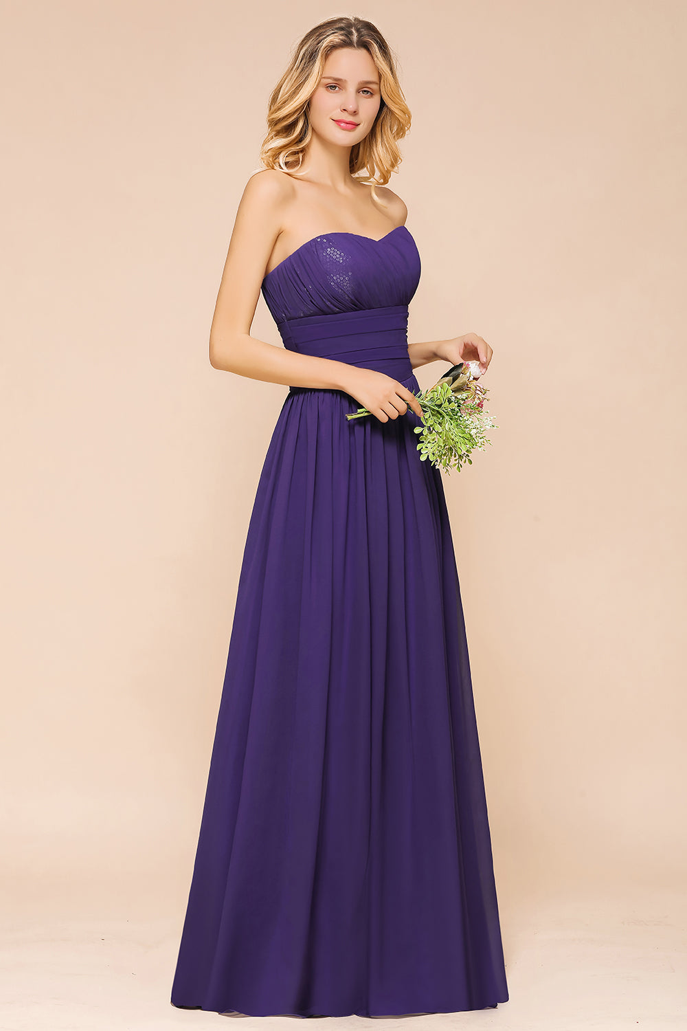 Affordable Sweetheart Sequins Regency Bridesmaid Dresses with Pleats - Fashionpara