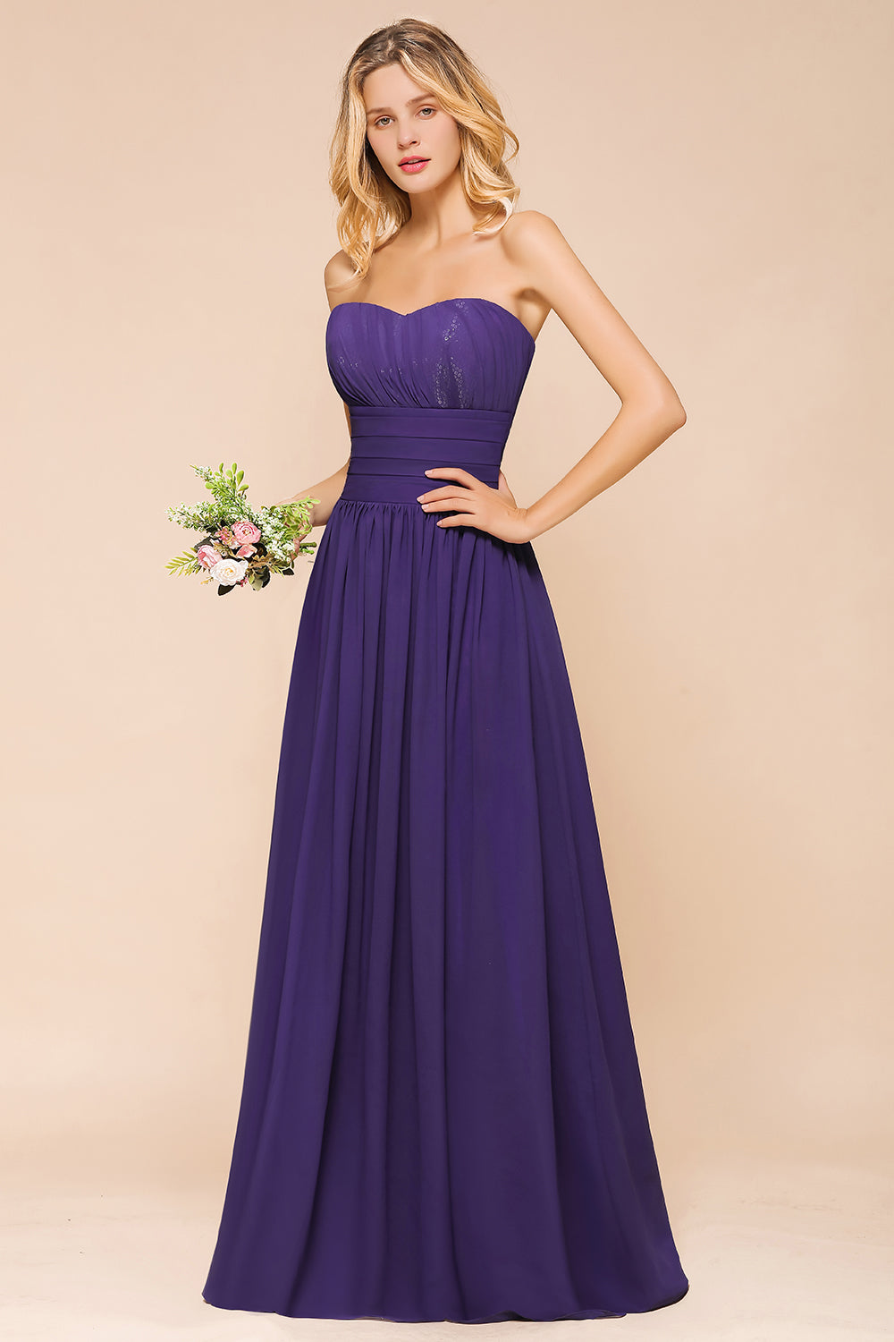 Affordable Sweetheart Sequins Regency Bridesmaid Dresses with Pleats - Fashionpara