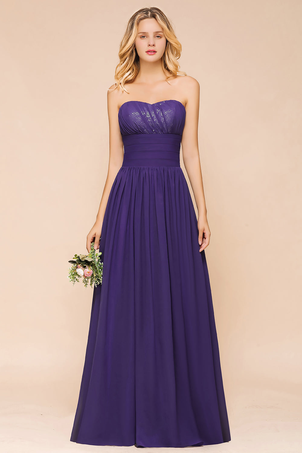 Affordable Sweetheart Sequins Regency Bridesmaid Dresses with Pleats - Fashionpara