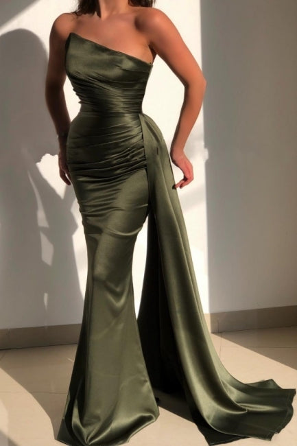 Amazing Green Strapless Sleeveless Mermaid Evening Dresses With Ruffles