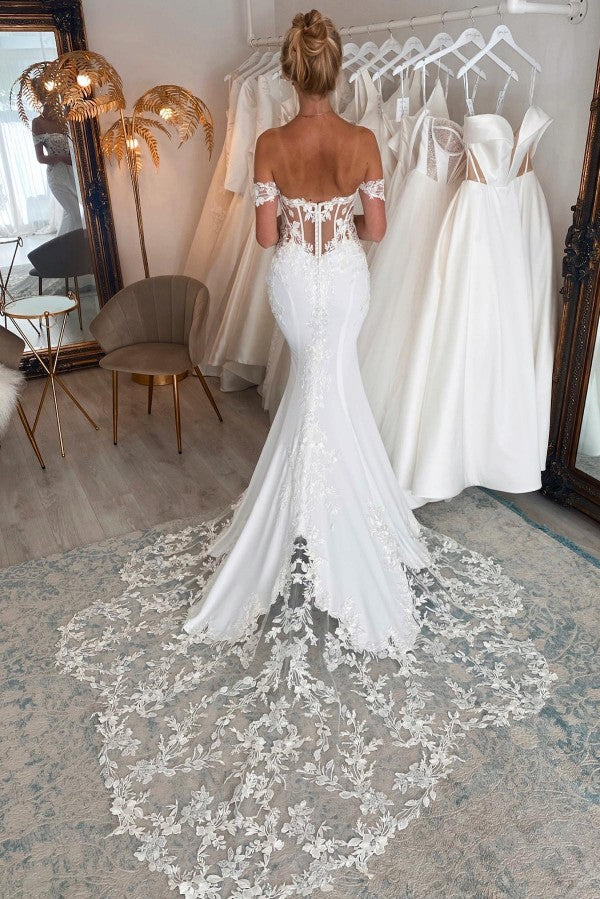 Amazing Lace Wedding Dress Mermaid Off-the-Shoulder - Fashionpara