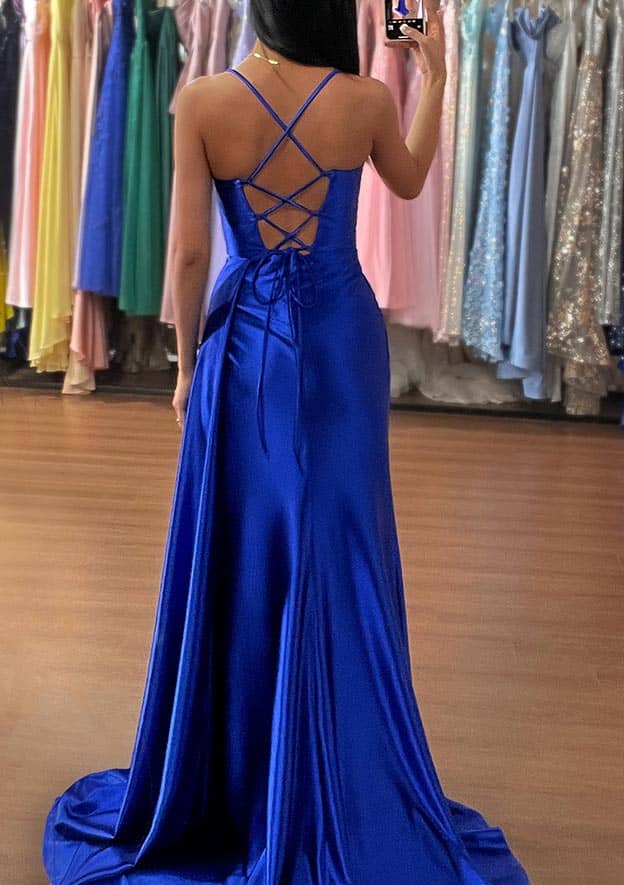 Amazing Satin Sweetheart Trumpet/Mermaid Prom Dress/Evening Dress with Ruched Sleeveless Sweep Train