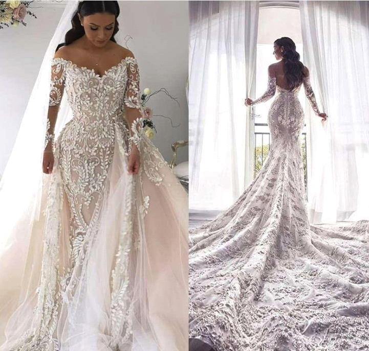 AmazingIvory Off the shoulder Lace Long Sleevess Wedding Dress