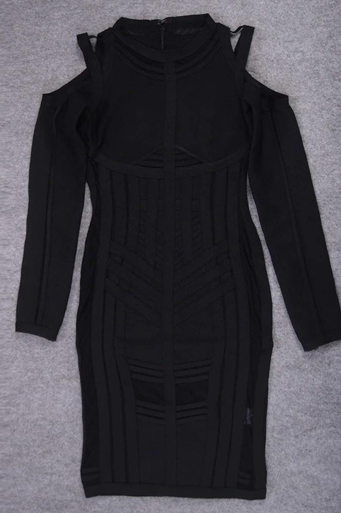 Amelia Long Sleeve Bandage Dress - Classic Black - Fashionpara