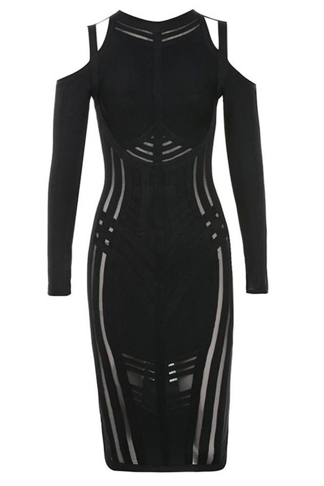 Amelia Long Sleeve Bandage Dress - Classic Black - Fashionpara