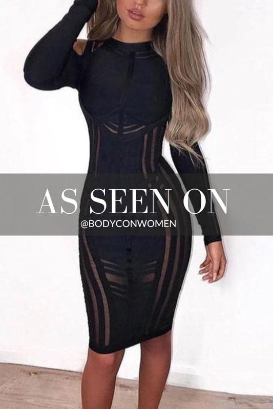 Amelia Long Sleeve Bandage Dress - Classic Black - Fashionpara