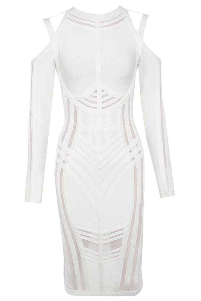 Amelia Long Sleeve Bandage Dress - Pearl White - Fashionpara