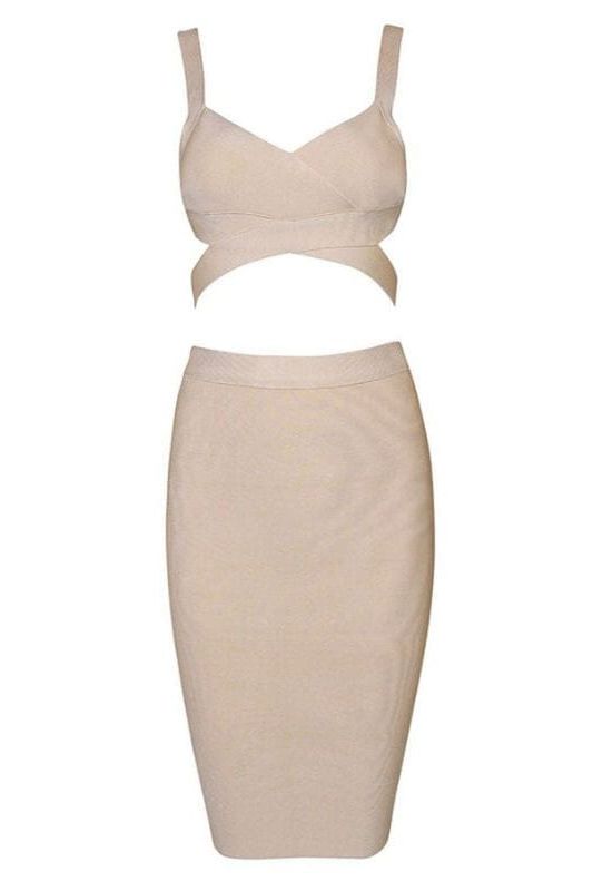 Ang Bandage Top and Knee Length Skirt Set- Cream - Fashionpara