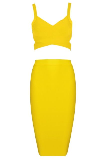 Ang Bandage Top and Knee Length Skirt Set - Sun Yellow - Fashionpara