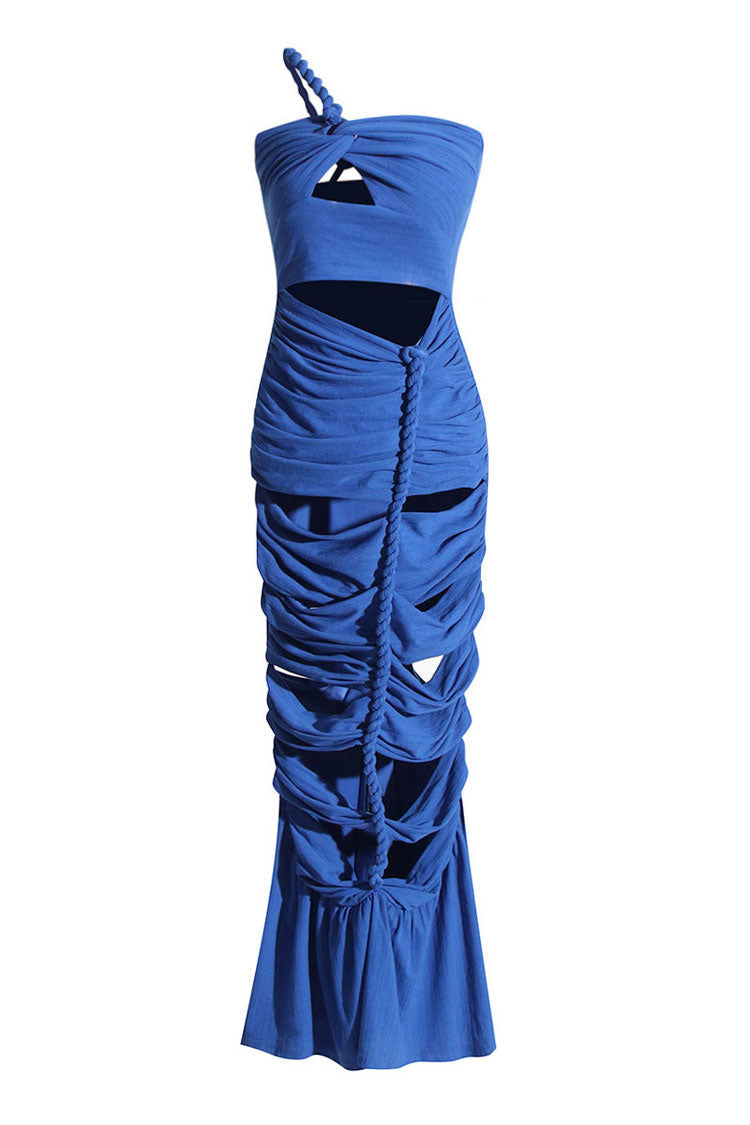 Asymmetric Rope One Shoulder Cut Out Ruched Mermaid Formal Maxi Dress - Fashionpara