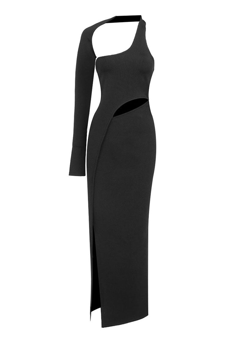 Asymmetrical Long Sleeve Cut Out Bodycon Bandage Evening Maxi Dress - Fashionpara